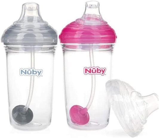 Title: Nuby Tritan No-Spill Trainer Cup with Silicone Spout & 360 Weighted Straw with Hygienic Cover, 2 Pack
