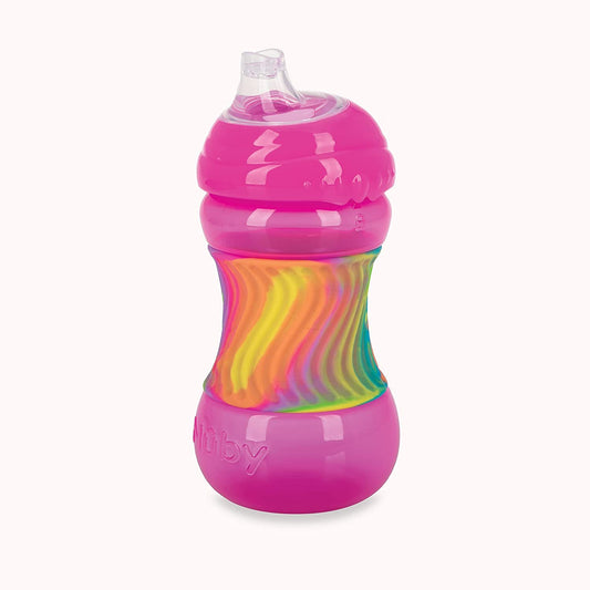 Nuby No Spill Sili Bands 10oz Soft Spout Cup with Textured Easy Grip Silicone Band - Pink