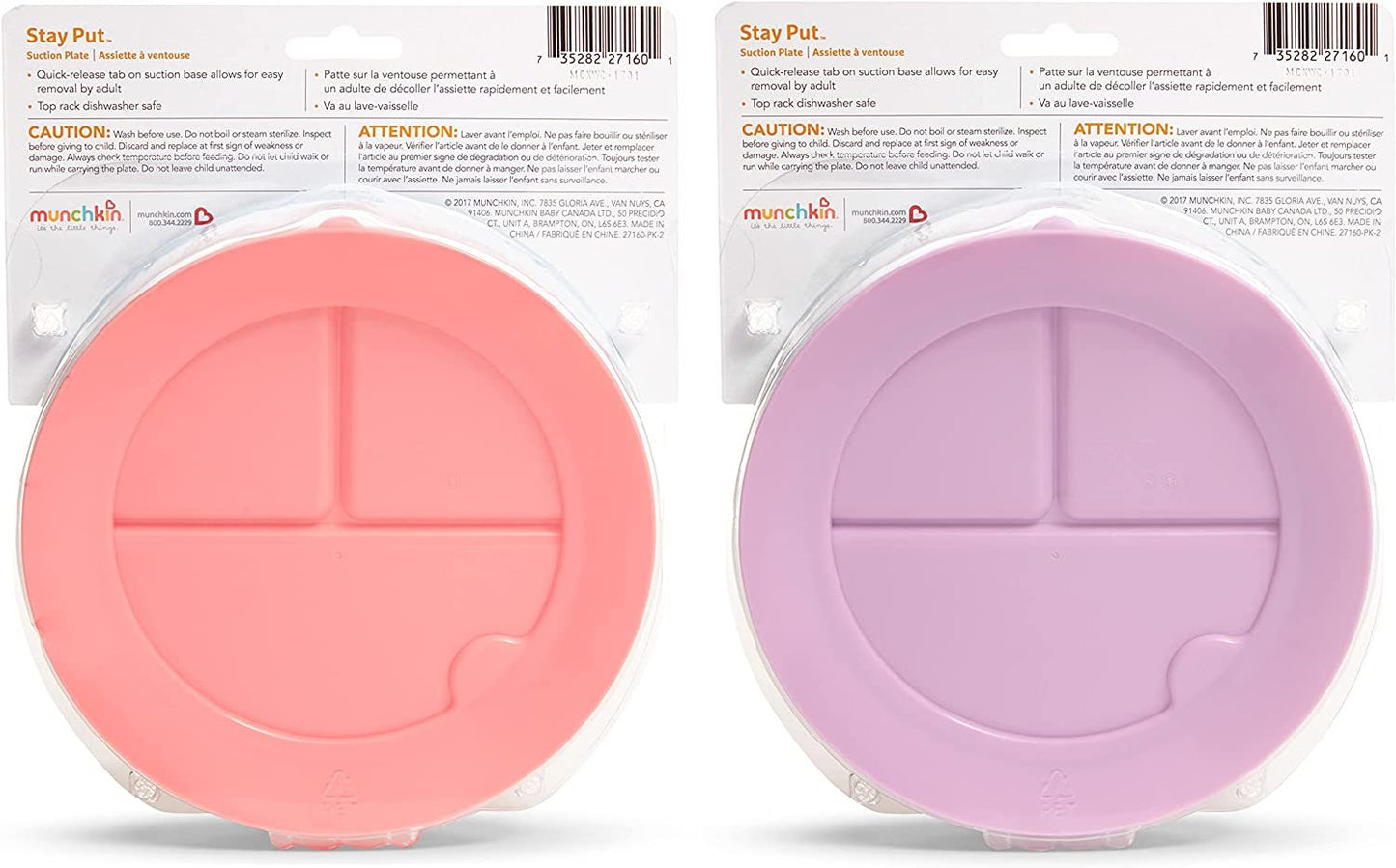Munchkin Stay Put Divided Suction Plates, Pink/Purple