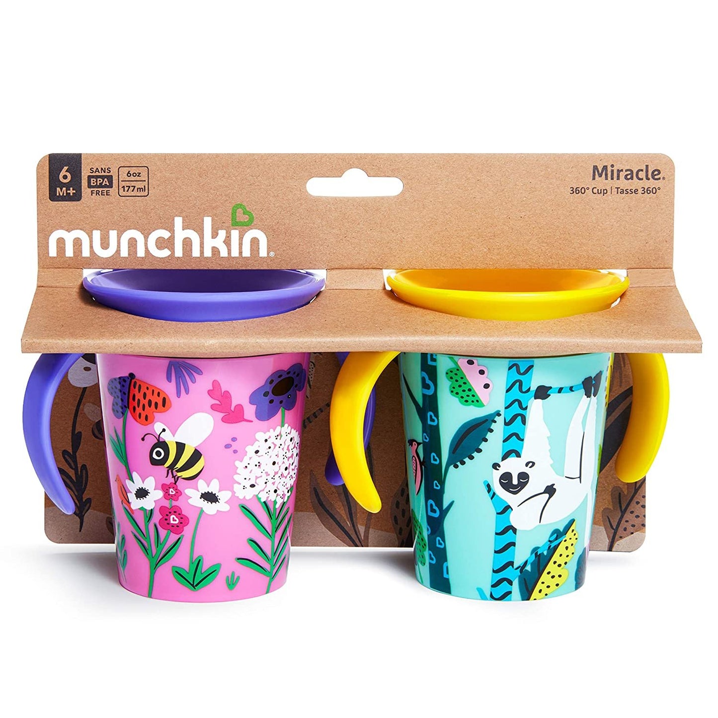 Munchkin Miracle 360 Wild Love Sippy Cup, 6 Ounce, 2 Pack, Polar Bear/Orca