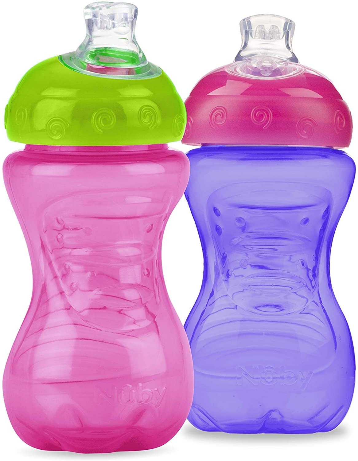 Nuby No-Spill Super Spout Easy Grip Cup, 10 Ounce, 6 Month (Pink and Purple)