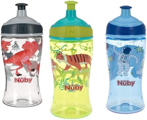 Title: Nuby Printed Kids Pop Up Sipper Water Bottle 3 Pack, 12 Oz