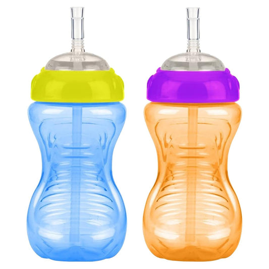 Nuby 10 oz No-Spill Cup with Flexi Straw - 2 Pack (Purple/Pink)