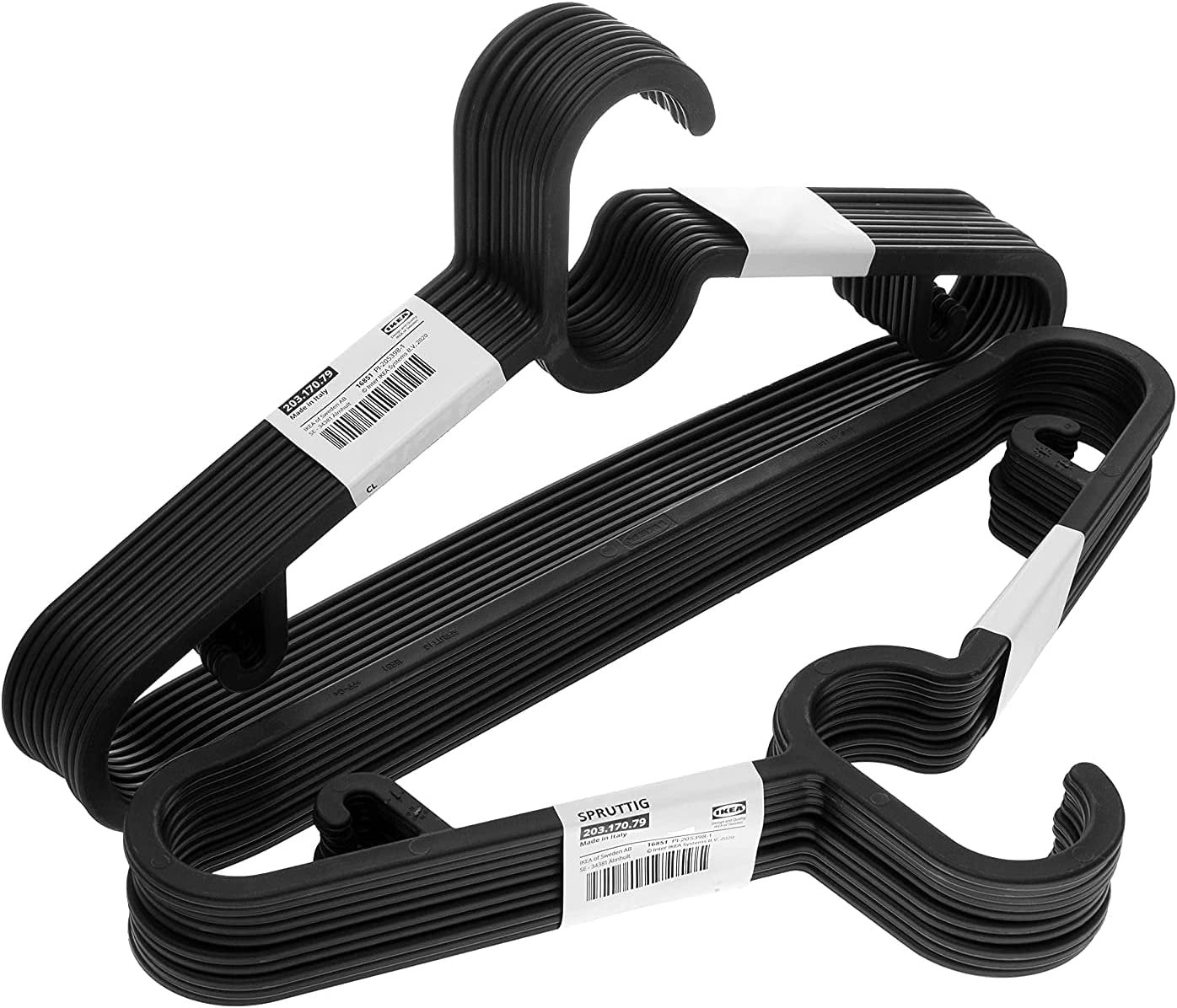 Ikea SPRUTTIG Lightweight Clothes Hangers, Black, Plastic - Set of 20, 29cm