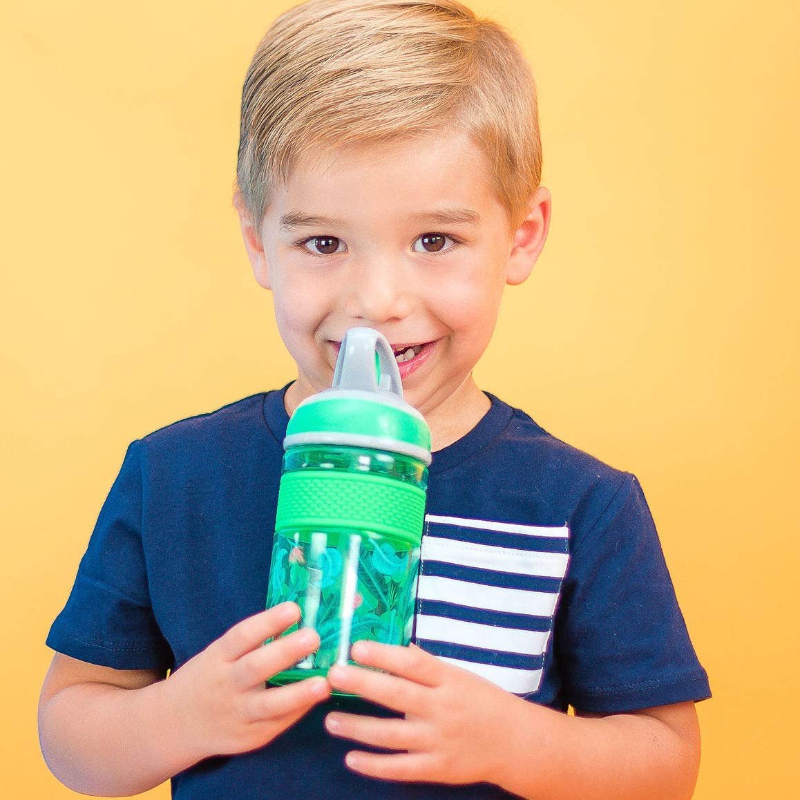 Nuby Thirsty Kids Flip-it Freestyle On The Go Water Bottle with Bite Resistant Hard Straw Cup and Easy Grip Band