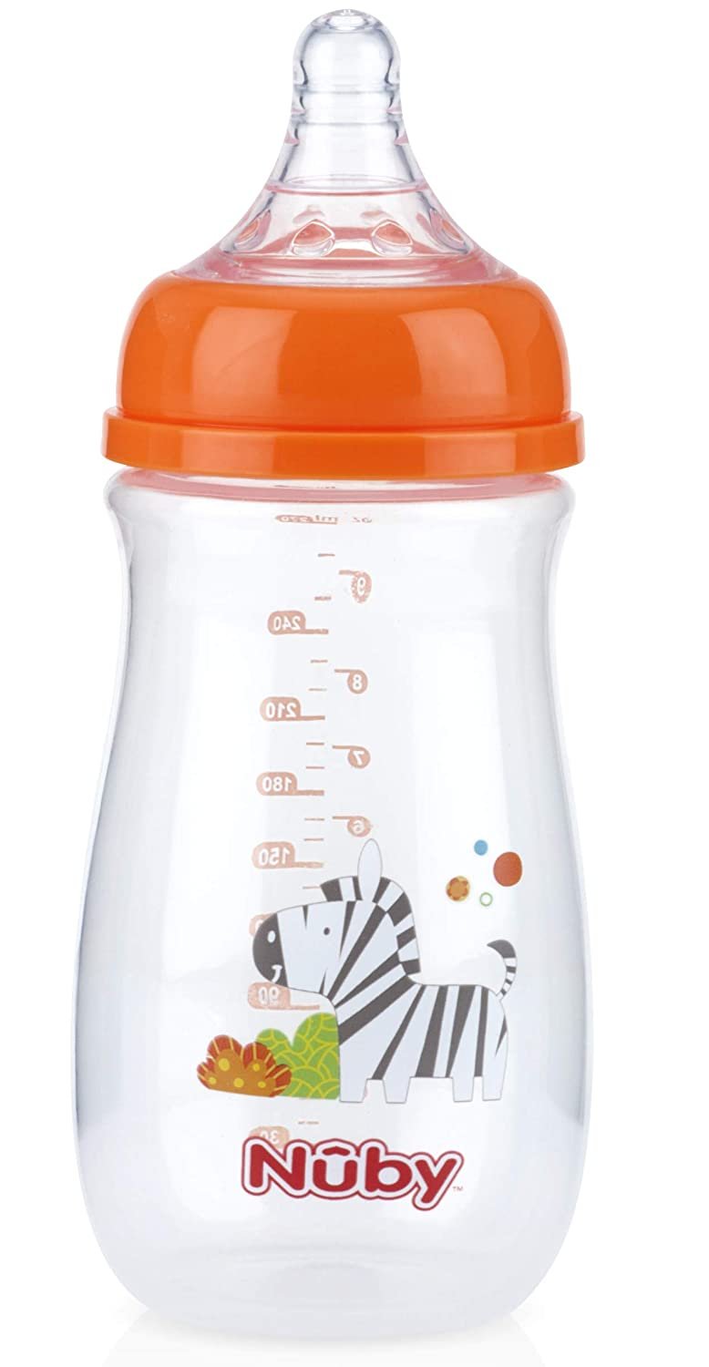 Nuby Wide Neck Bottle with Anti-Colic Air System, Colors/Prints May Vary, 1pk