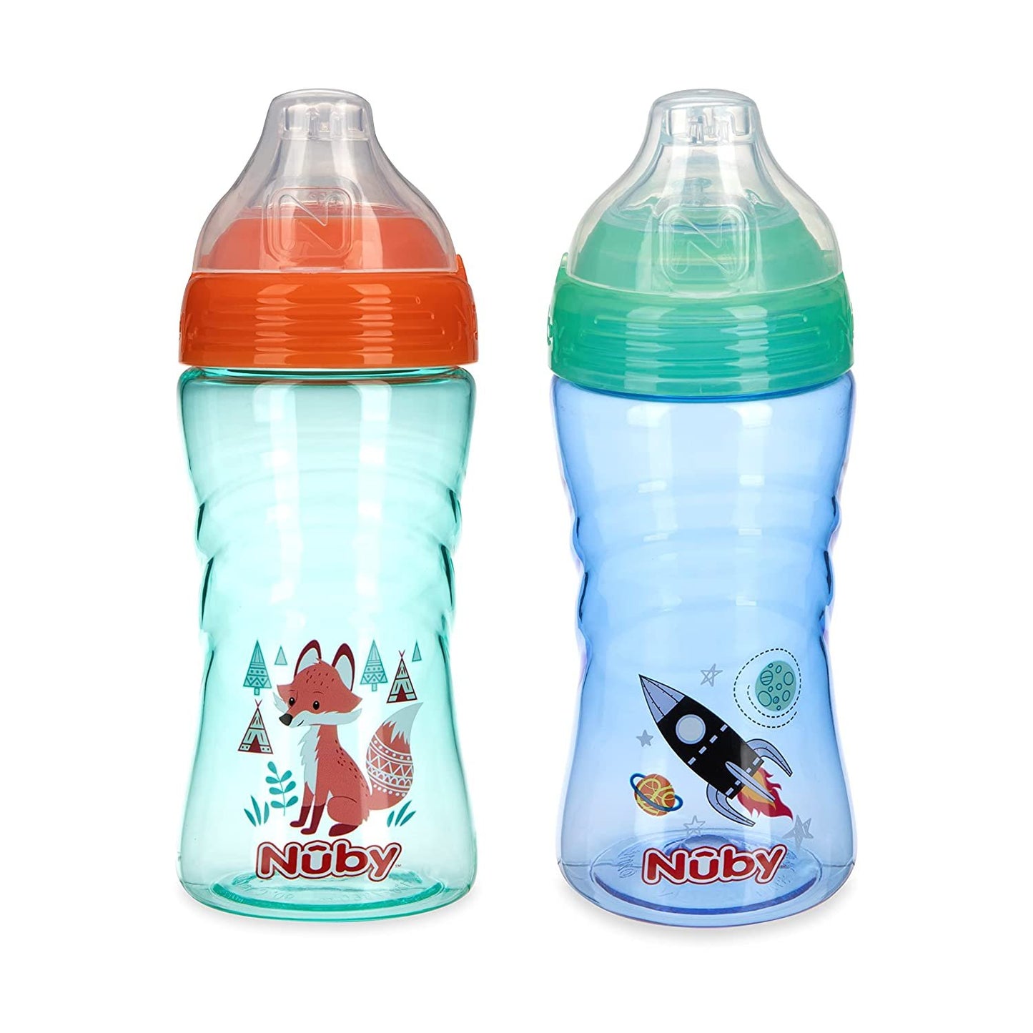 Nuby 2 Pack No Spill Printed Thirsty Kids No-Spill Sip-it Sport Cup with Soft Spout and Lid - 12oz, 12+ Months, 2 Pack, Print May Vary