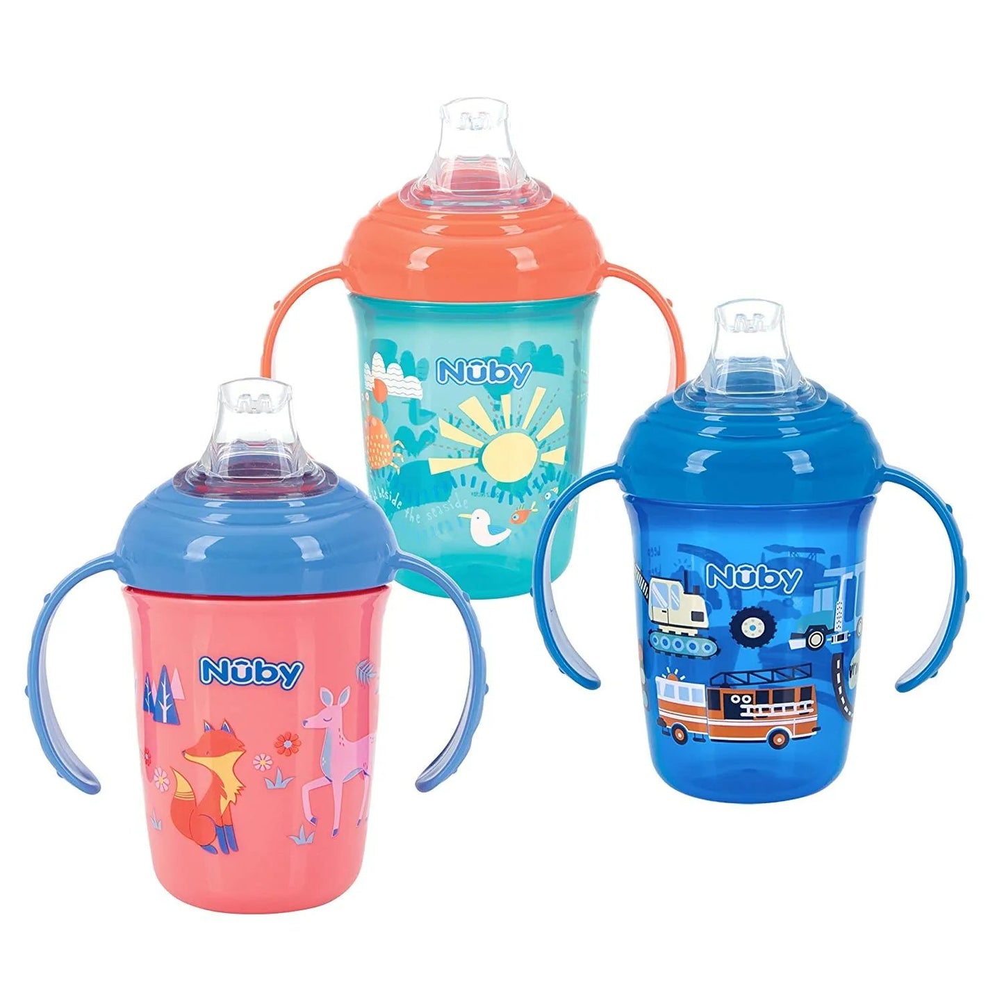 Nuby 2-Handle No-Spill Printed Trainer Cup with Soft Spout and Hygienic Cover - 8oz/ 240 ml, 4+ Months, 1 pk Colors and Prints May Vary