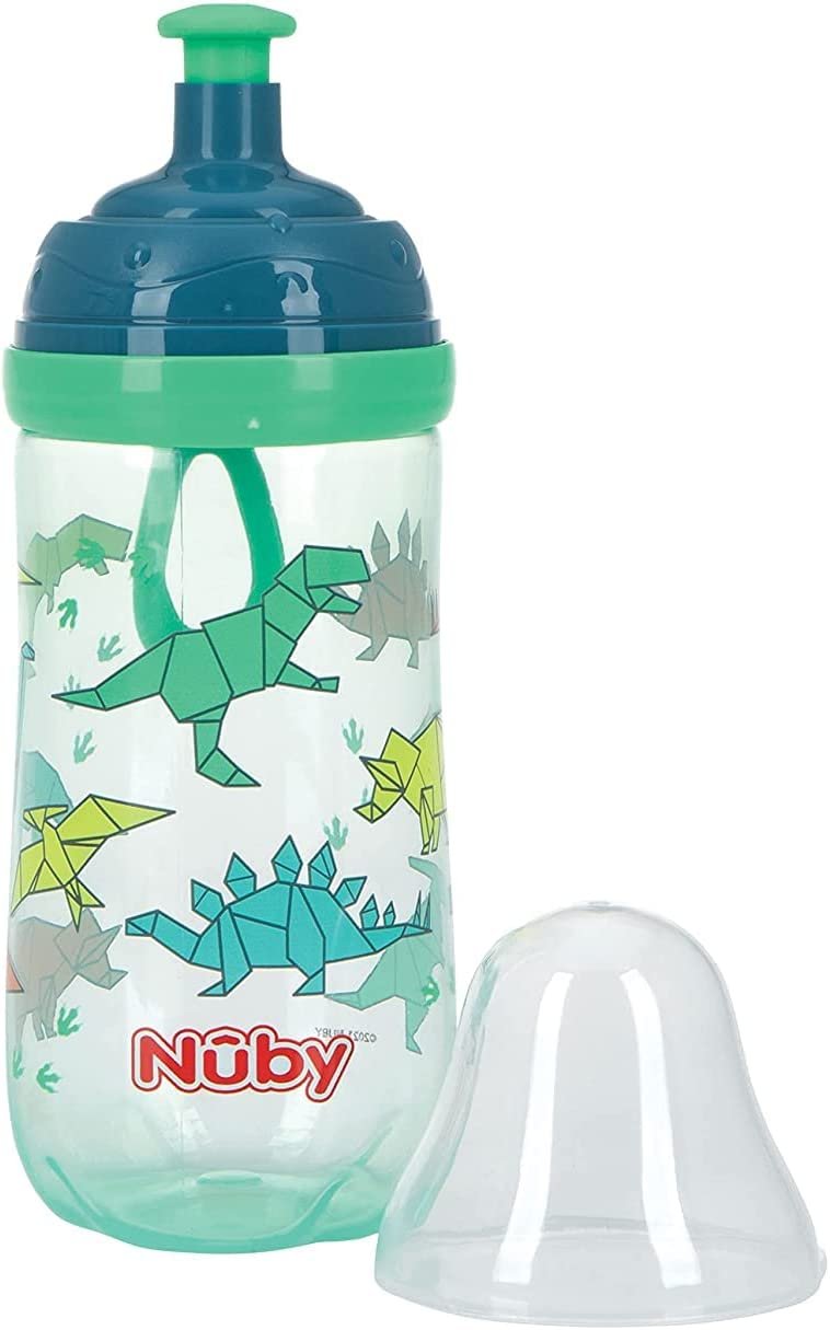 Nuby 2-Stage Busy Sipper Cup with No-Spill Silicone Spout and Free-Flow Pop-Up, 12 Ounce, 6m+